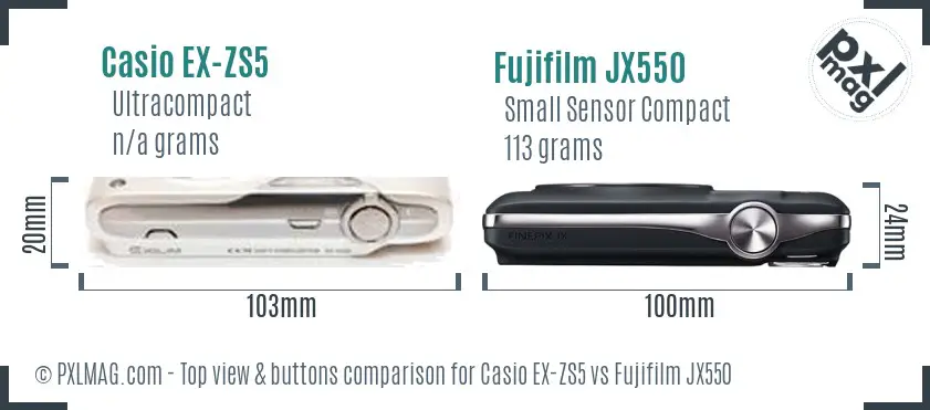 Casio EX-ZS5 vs Fujifilm JX550 top view buttons comparison