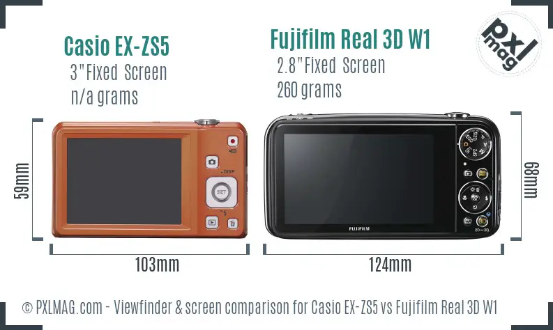 Casio EX-ZS5 vs Fujifilm Real 3D W1 Screen and Viewfinder comparison