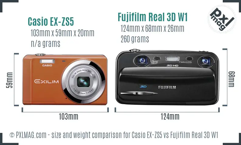 Casio EX-ZS5 vs Fujifilm Real 3D W1 size comparison