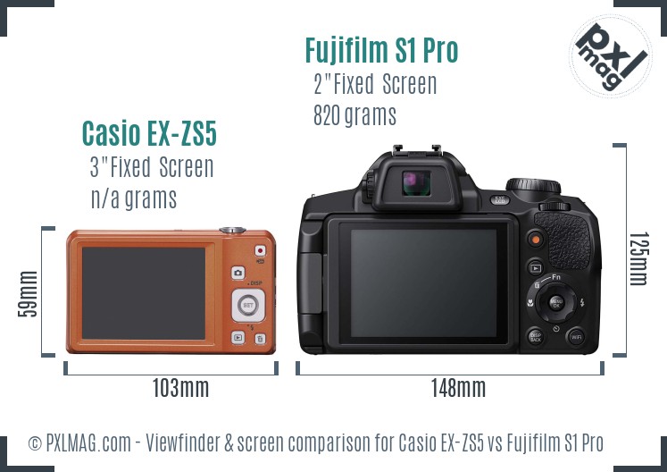 Casio EX-ZS5 vs Fujifilm S1 Pro Screen and Viewfinder comparison