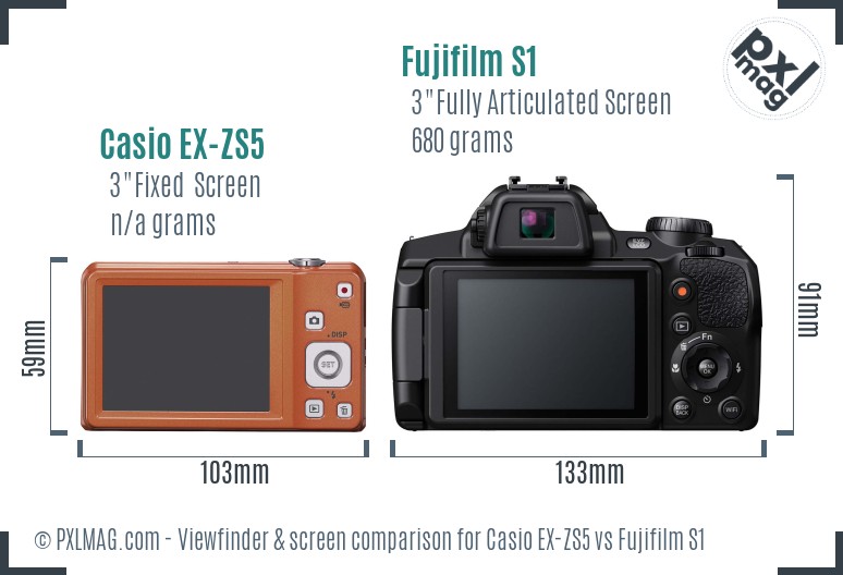 Casio EX-ZS5 vs Fujifilm S1 Screen and Viewfinder comparison