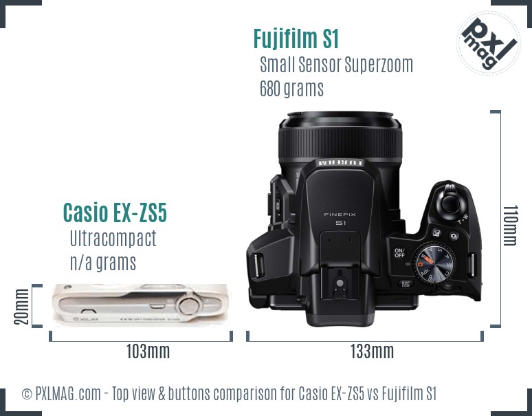 Casio EX-ZS5 vs Fujifilm S1 top view buttons comparison