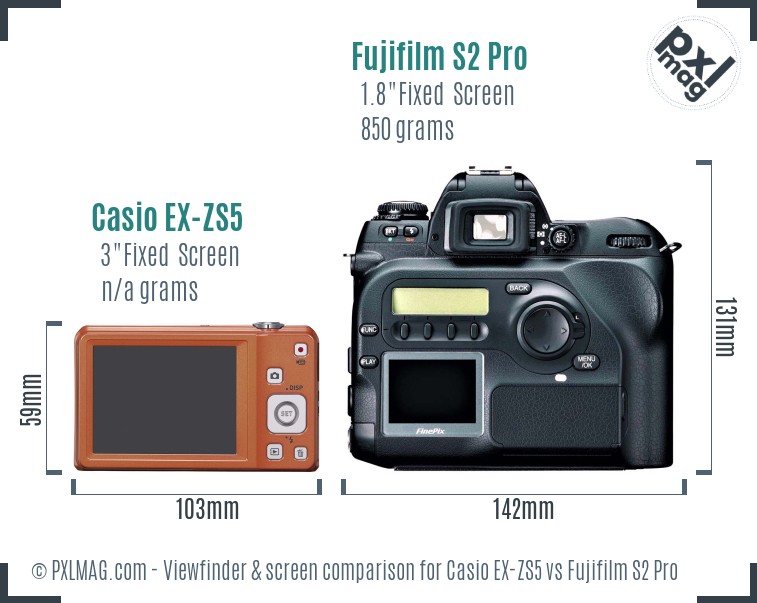 Casio EX-ZS5 vs Fujifilm S2 Pro Screen and Viewfinder comparison
