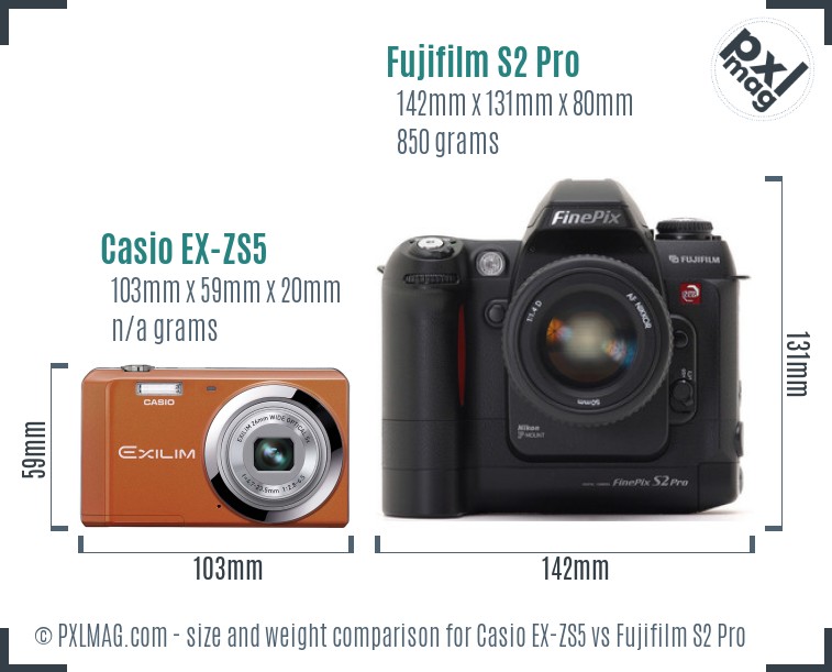 Casio EX-ZS5 vs Fujifilm S2 Pro size comparison