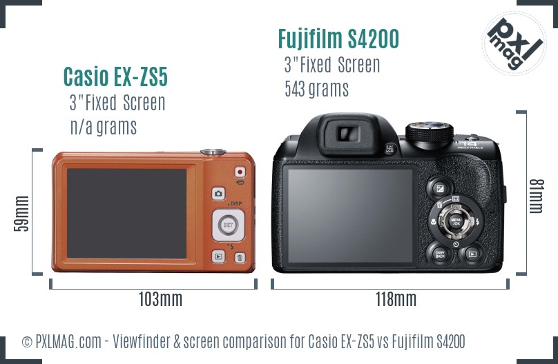 Casio EX-ZS5 vs Fujifilm S4200 Screen and Viewfinder comparison