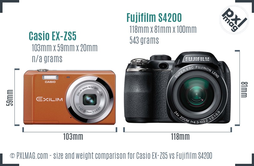 Casio EX-ZS5 vs Fujifilm S4200 size comparison Casio EX-ZS5 vs Fujifilm S4200 size comparison