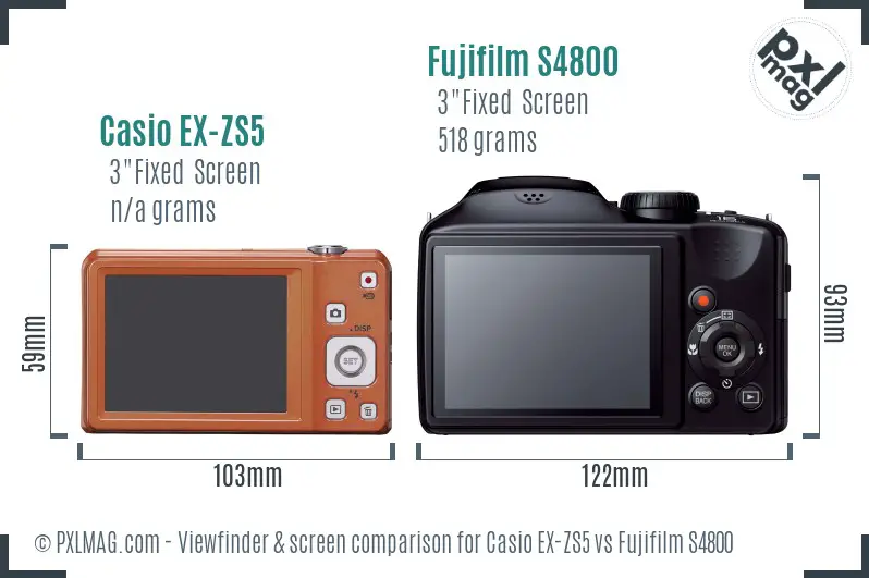 Casio EX-ZS5 vs Fujifilm S4800 Screen and Viewfinder comparison