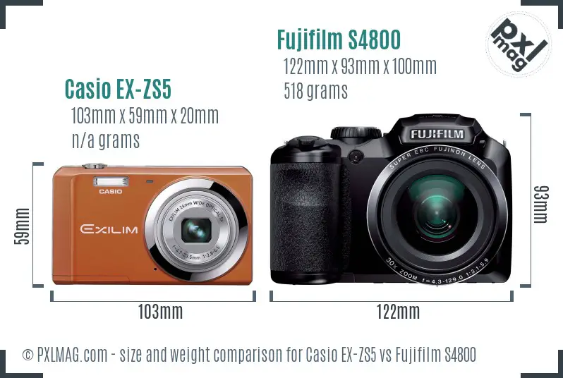 Casio EX-ZS5 vs Fujifilm S4800 size comparison