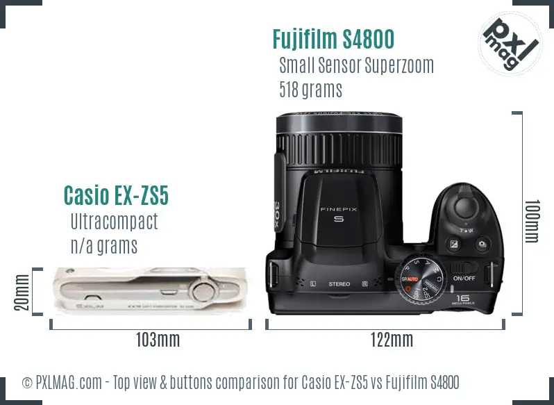 Casio EX-ZS5 vs Fujifilm S4800 top view buttons comparison