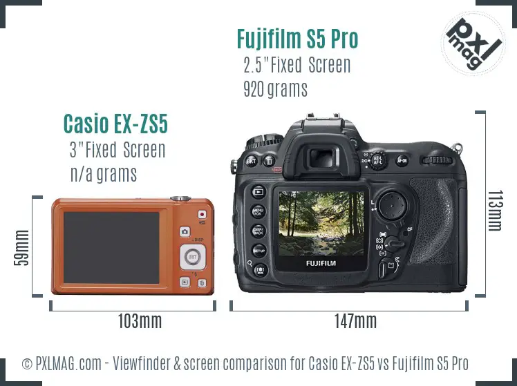 Casio EX-ZS5 vs Fujifilm S5 Pro Screen and Viewfinder comparison