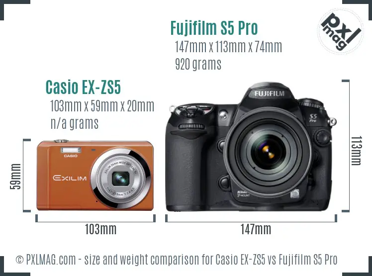 Casio EX-ZS5 vs Fujifilm S5 Pro size comparison