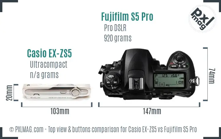 Casio EX-ZS5 vs Fujifilm S5 Pro top view buttons comparison