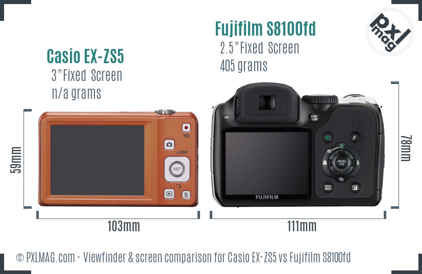 Casio EX-ZS5 vs Fujifilm S8100fd Screen and Viewfinder comparison