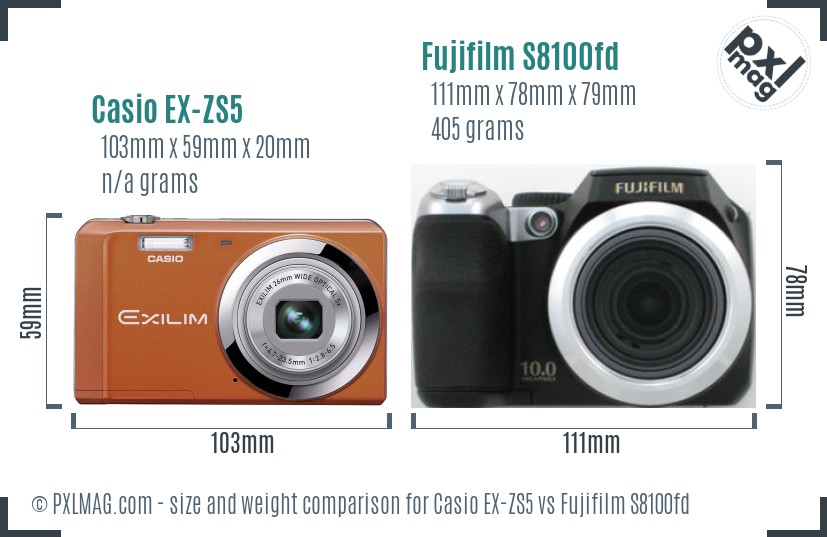 Casio EX-ZS5 vs Fujifilm S8100fd size comparison