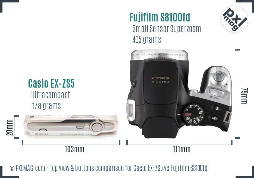 Casio EX-ZS5 vs Fujifilm S8100fd top view buttons comparison