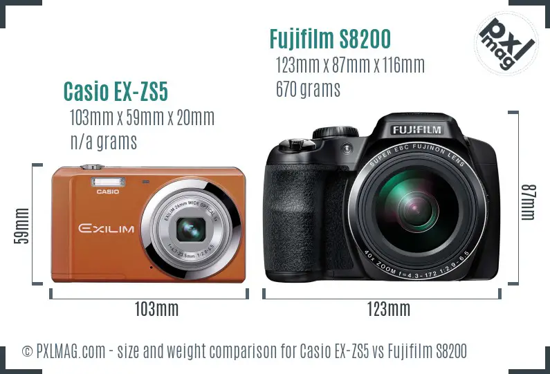 Casio EX-ZS5 vs Fujifilm S8200 size comparison