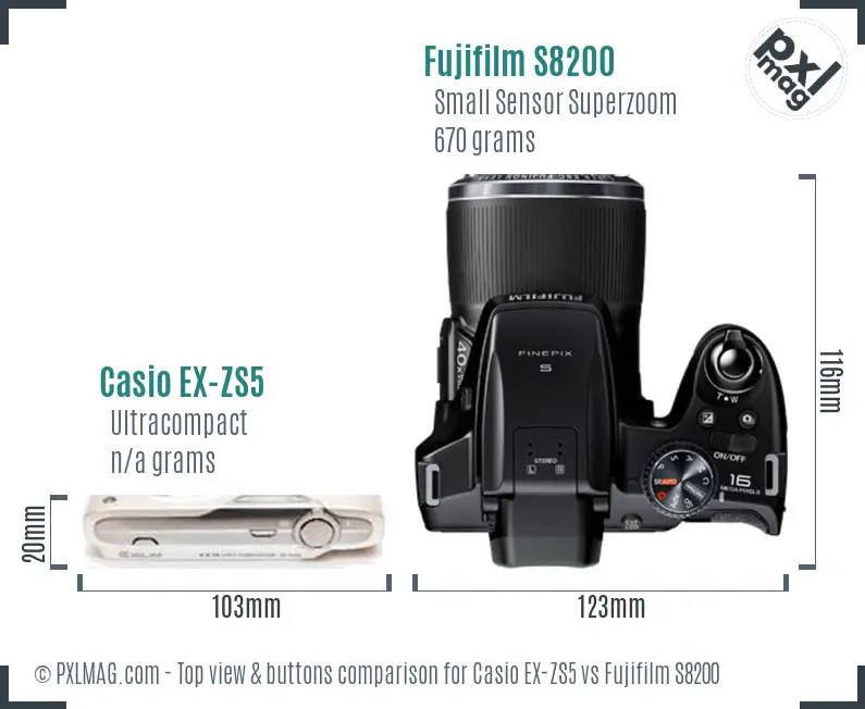 Casio EX-ZS5 vs Fujifilm S8200 top view buttons comparison