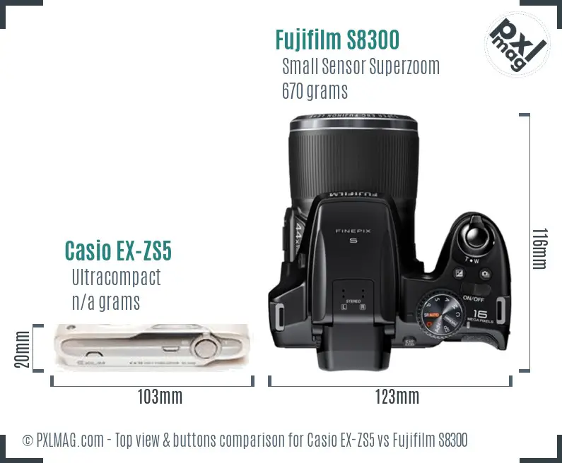 Casio EX-ZS5 vs Fujifilm S8300 top view buttons comparison