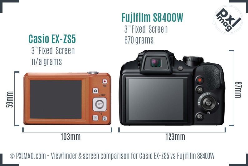 Casio EX-ZS5 vs Fujifilm S8400W Screen and Viewfinder comparison