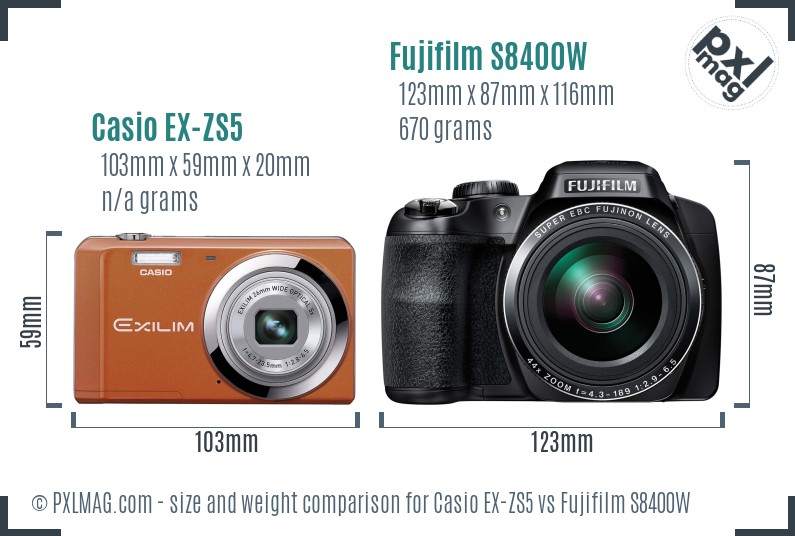 Casio EX-ZS5 vs Fujifilm S8400W size comparison