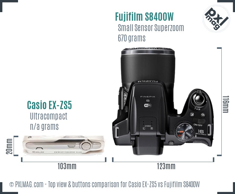 Casio EX-ZS5 vs Fujifilm S8400W top view buttons comparison