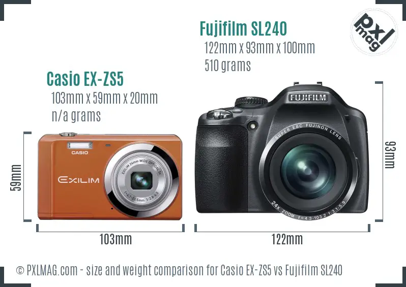 Casio EX-ZS5 vs Fujifilm SL240 size comparison Casio EX-ZS5 vs Fujifilm SL240 size comparison