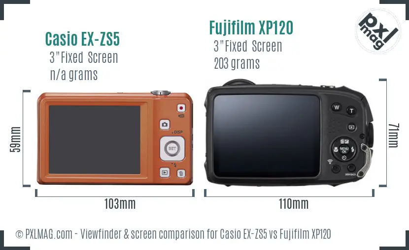 Casio EX-ZS5 vs Fujifilm XP120 Screen and Viewfinder comparison