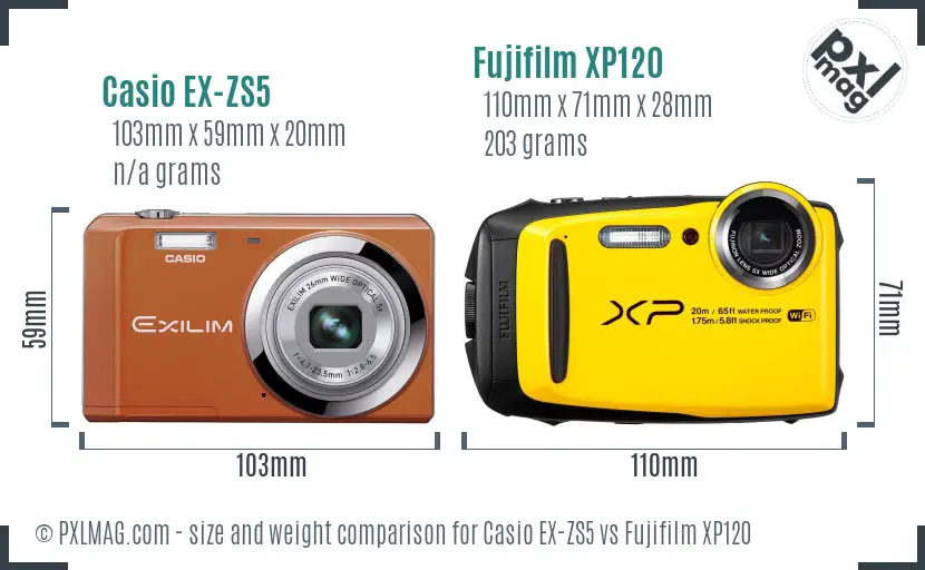 Casio EX-ZS5 vs Fujifilm XP120 size comparison