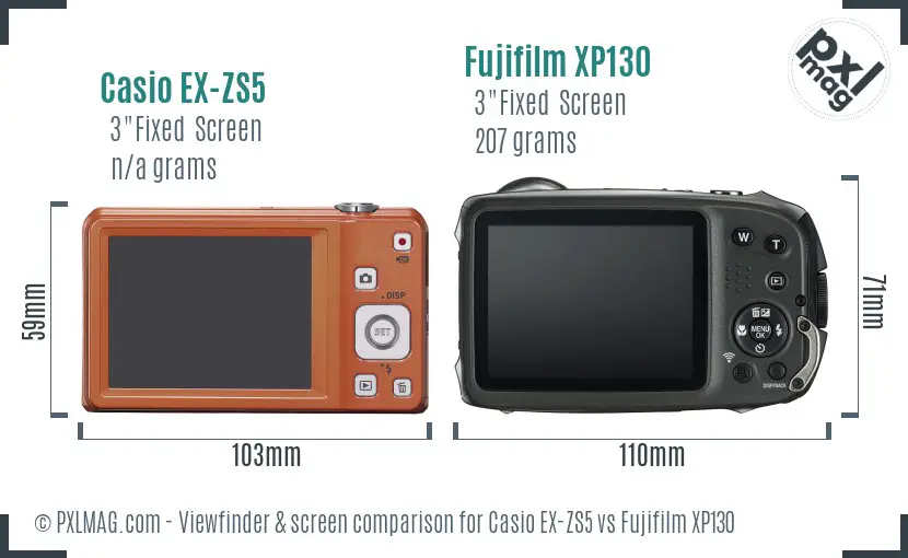 Casio EX-ZS5 vs Fujifilm XP130 Screen and Viewfinder comparison