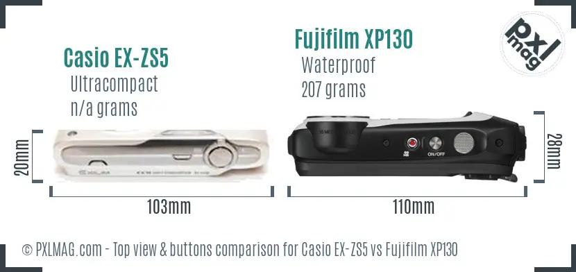 Casio EX-ZS5 vs Fujifilm XP130 top view buttons comparison