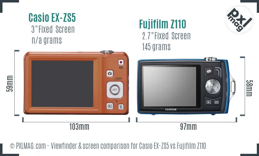 Casio EX-ZS5 vs Fujifilm Z110 Screen and Viewfinder comparison