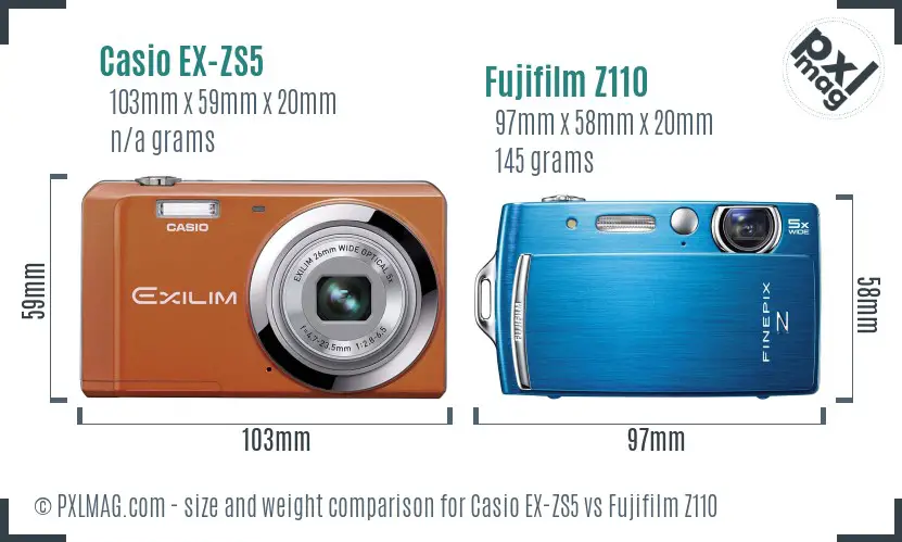 Casio EX-ZS5 vs Fujifilm Z110 size comparison