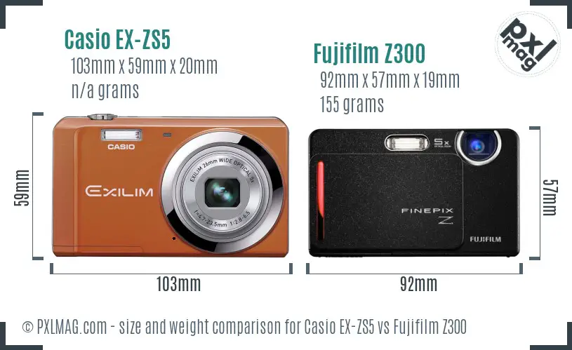 Casio EX-ZS5 vs Fujifilm Z300 size comparison Casio EX-ZS5 vs Fujifilm Z300 size comparison