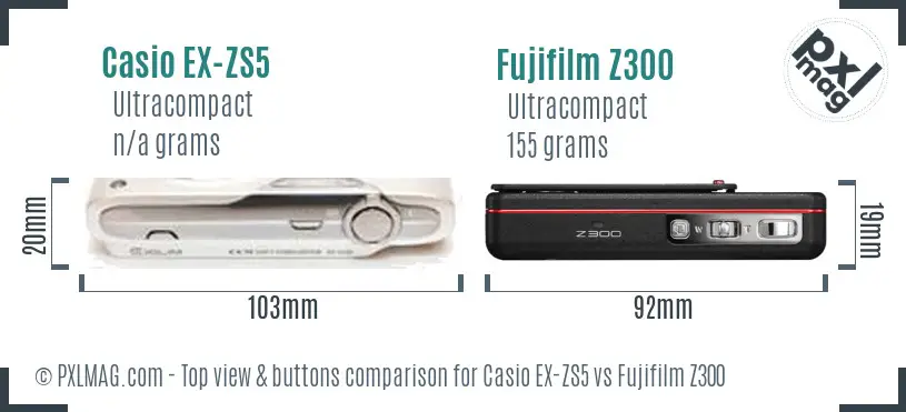 Casio EX-ZS5 vs Fujifilm Z300 top view buttons comparison Casio EX-ZS5 vs Fujifilm Z300 top view buttons comparison