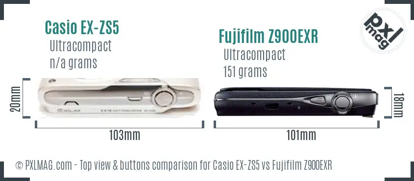 Casio EX-ZS5 vs Fujifilm Z900EXR top view buttons comparison Casio EX-ZS5 vs Fujifilm Z900EXR top view buttons comparison