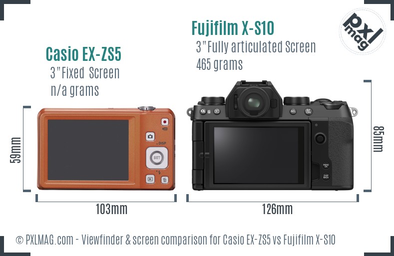 Casio EX-ZS5 vs Fujifilm X-S10 Screen and Viewfinder comparison