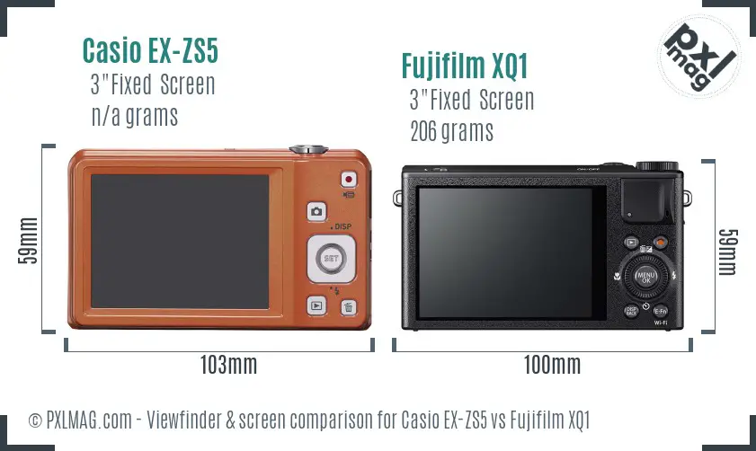 Casio EX-ZS5 vs Fujifilm XQ1 Screen and Viewfinder comparison