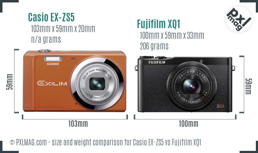 Casio EX-ZS5 vs Fujifilm XQ1 size comparison