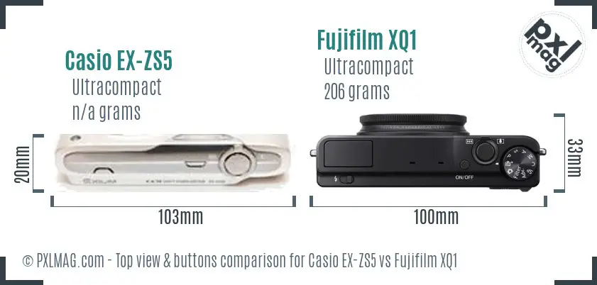 Casio EX-ZS5 vs Fujifilm XQ1 top view buttons comparison