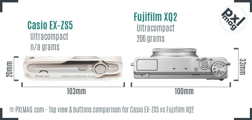 Casio EX-ZS5 vs Fujifilm XQ2 top view buttons comparison