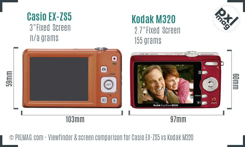 Casio EX-ZS5 vs Kodak M320 Screen and Viewfinder comparison