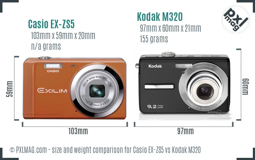 Casio EX-ZS5 vs Kodak M320 size comparison