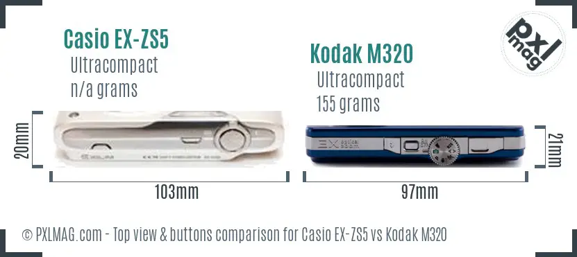 Casio EX-ZS5 vs Kodak M320 top view buttons comparison