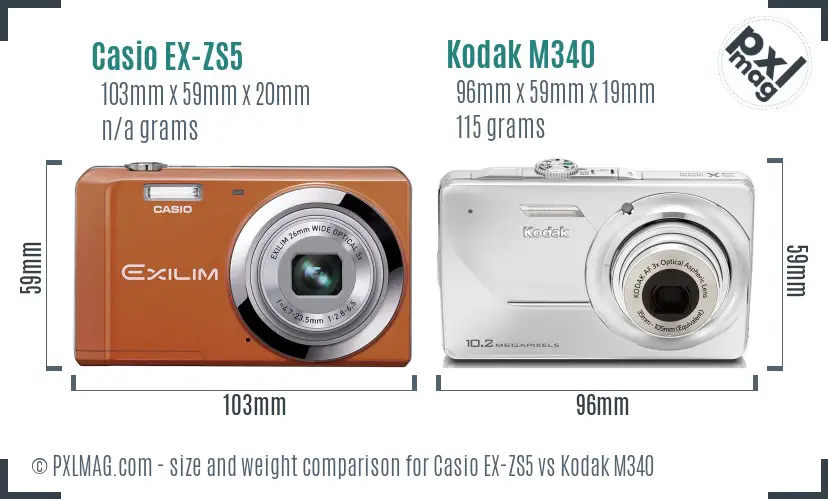 Casio EX-ZS5 vs Kodak M340 size comparison