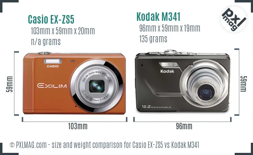 Casio EX-ZS5 vs Kodak M341 size comparison