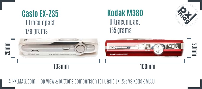 Casio EX-ZS5 vs Kodak M380 top view buttons comparison
