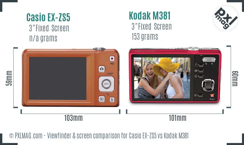 Casio EX-ZS5 vs Kodak M381 Screen and Viewfinder comparison