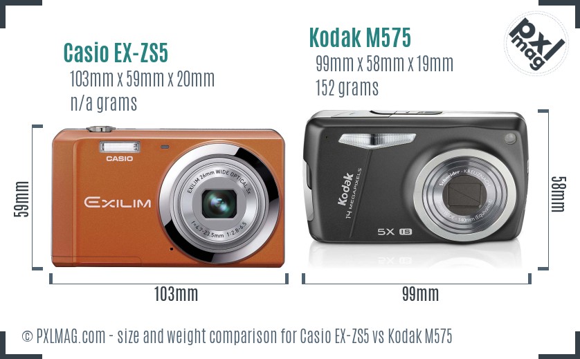 Casio EX-ZS5 vs Kodak M575 size comparison Casio EX-ZS5 vs Kodak M575 size comparison