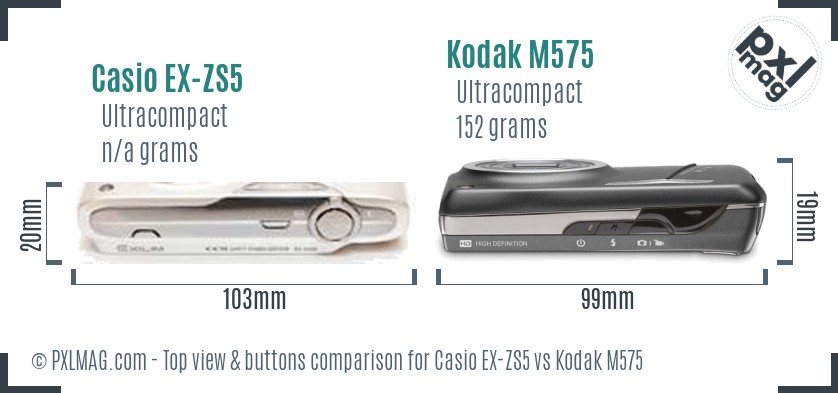 Casio EX-ZS5 vs Kodak M575 top view buttons comparison