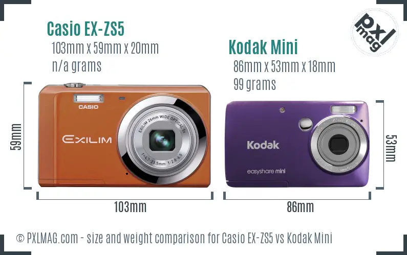 Casio EX-ZS5 vs Kodak Mini size comparison
